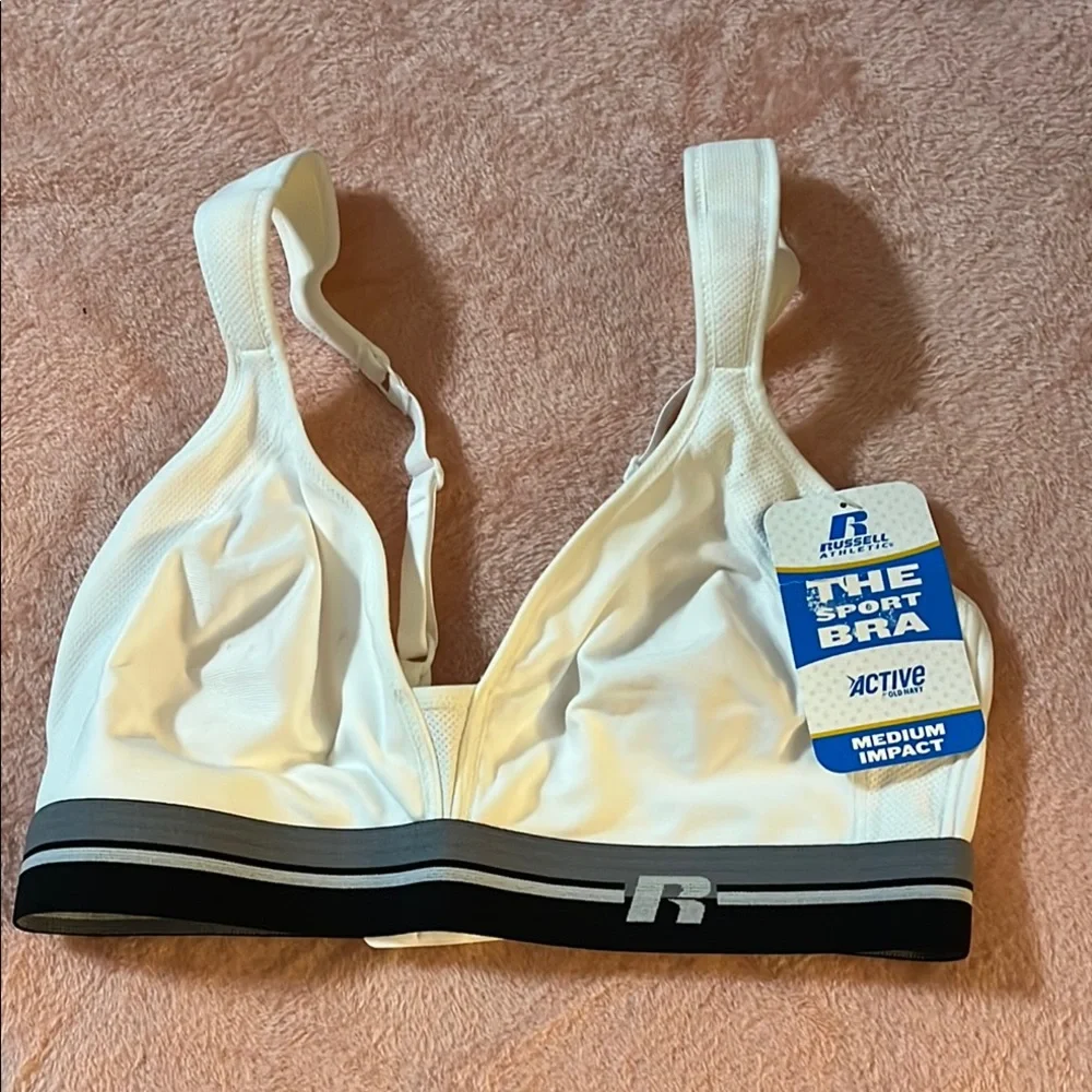 Russell Athletic Cream Sports Bra with Black Band